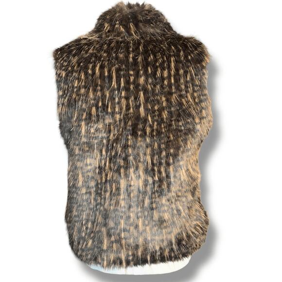 Deadstock Vintage 90s Faux Fur Vest Brown Black Feather Textured Pattern Small - Picture 4 of 13
